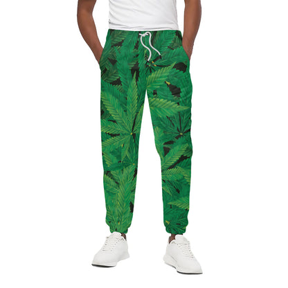 Green Marijuana Leaf Print Cotton Pants