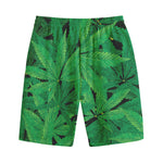 Green Marijuana Leaf Print Cotton Shorts