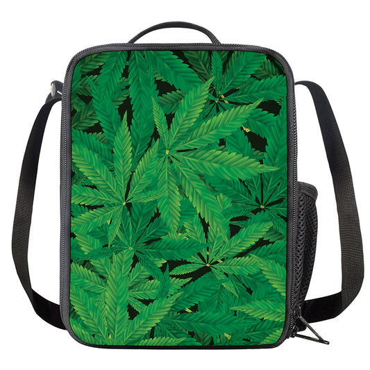 Green Marijuana Leaf Print Crossbody Lunch Bag