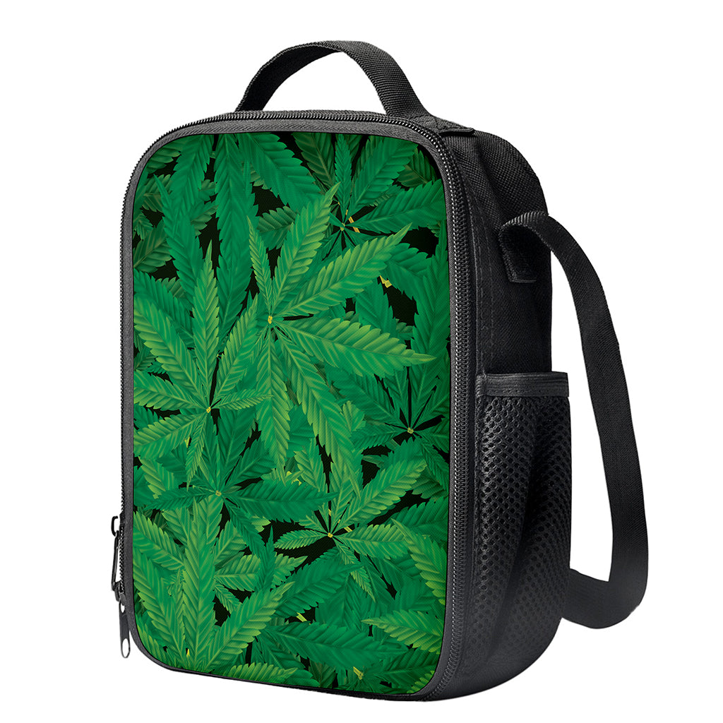 Green Marijuana Leaf Print Crossbody Lunch Bag