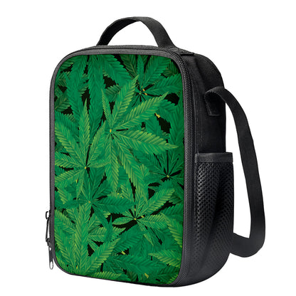 Green Marijuana Leaf Print Crossbody Lunch Bag