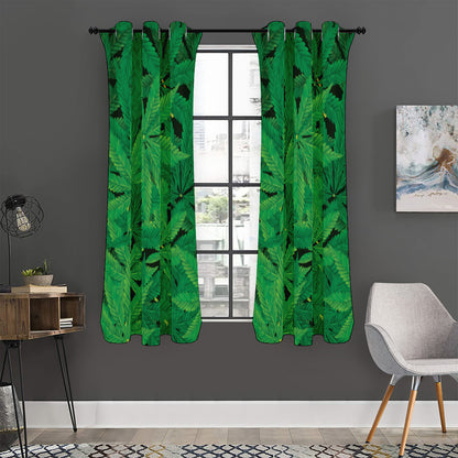 Green Marijuana Leaf Print Curtain