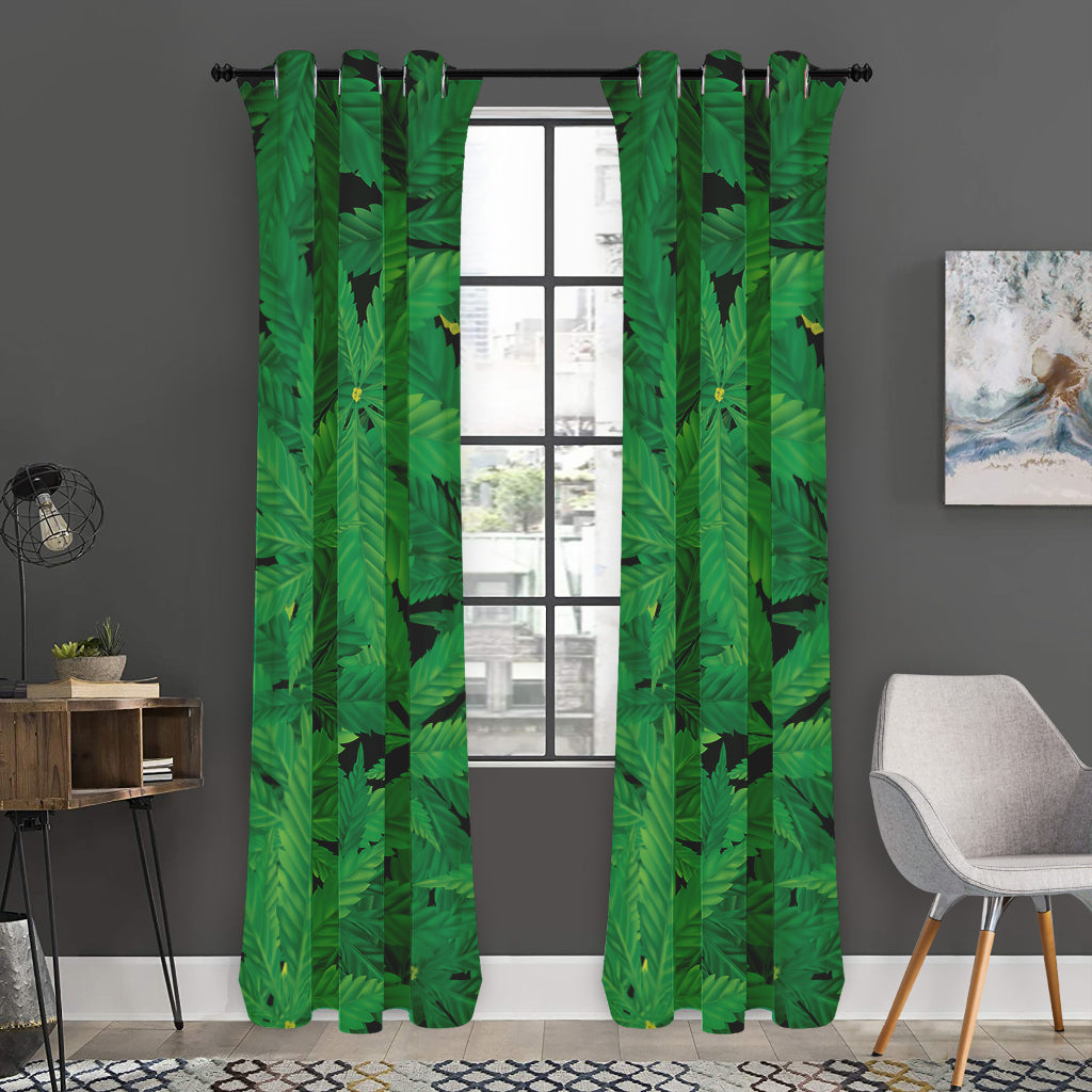 Green Marijuana Leaf Print Curtain