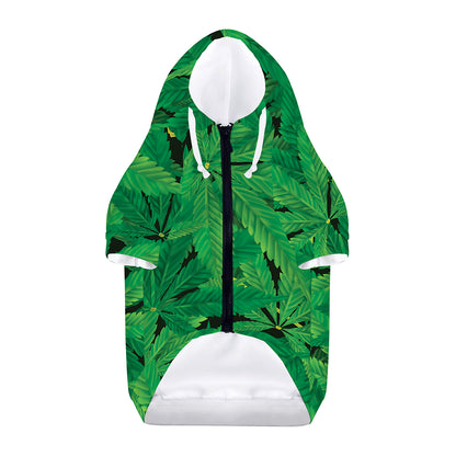 Green Marijuana Leaf Print Dog Zip Up Hoodie