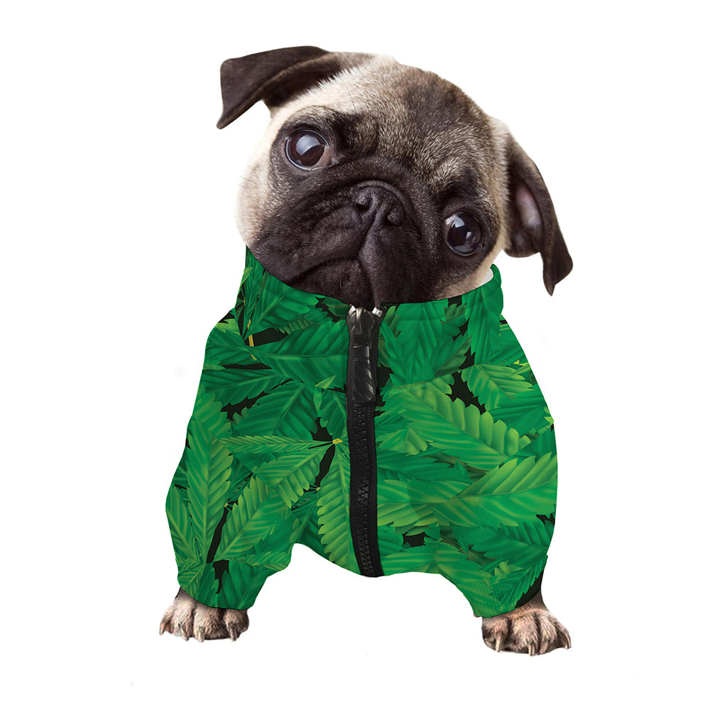 Green Marijuana Leaf Print Dog Zip Up Jacket