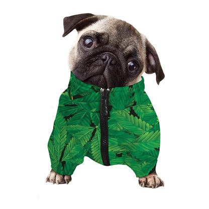 Green Marijuana Leaf Print Dog Zip Up Jacket