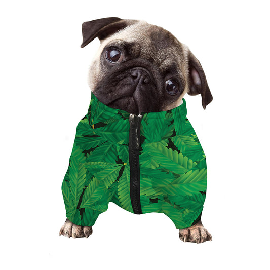 Green Marijuana Leaf Print Dog Zip Up Jacket