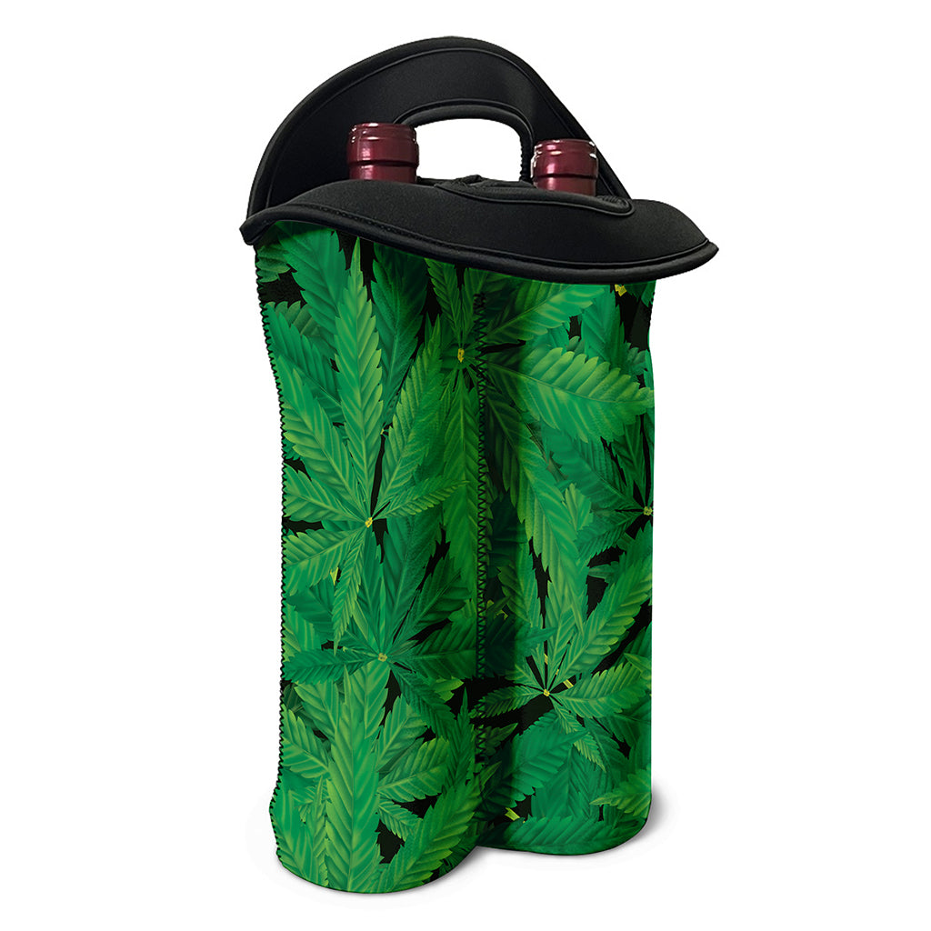 Green Marijuana Leaf Print Double Neoprene Wine Tote