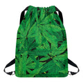 Green Marijuana Leaf Print Drawstring Backpack