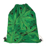 Green Marijuana Leaf Print Drawstring Bag