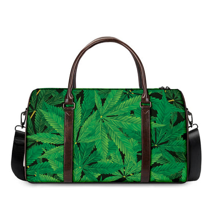 Green Marijuana Leaf Print Duffle Bag
