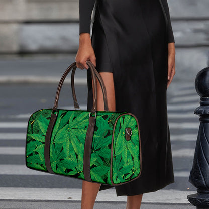 Green Marijuana Leaf Print Duffle Bag