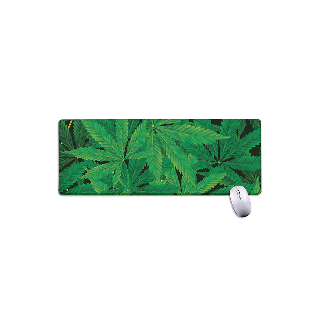 Green Marijuana Leaf Print Extended Mouse Pad