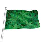 Green Marijuana Leaf Print Flag