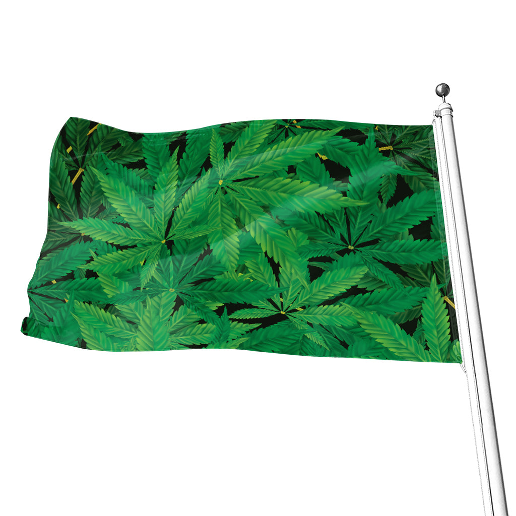 Green Marijuana Leaf Print Flag