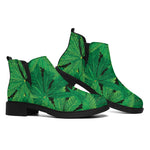 Green Marijuana Leaf Print Flat Ankle Boots