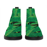 Green Marijuana Leaf Print Flat Ankle Boots
