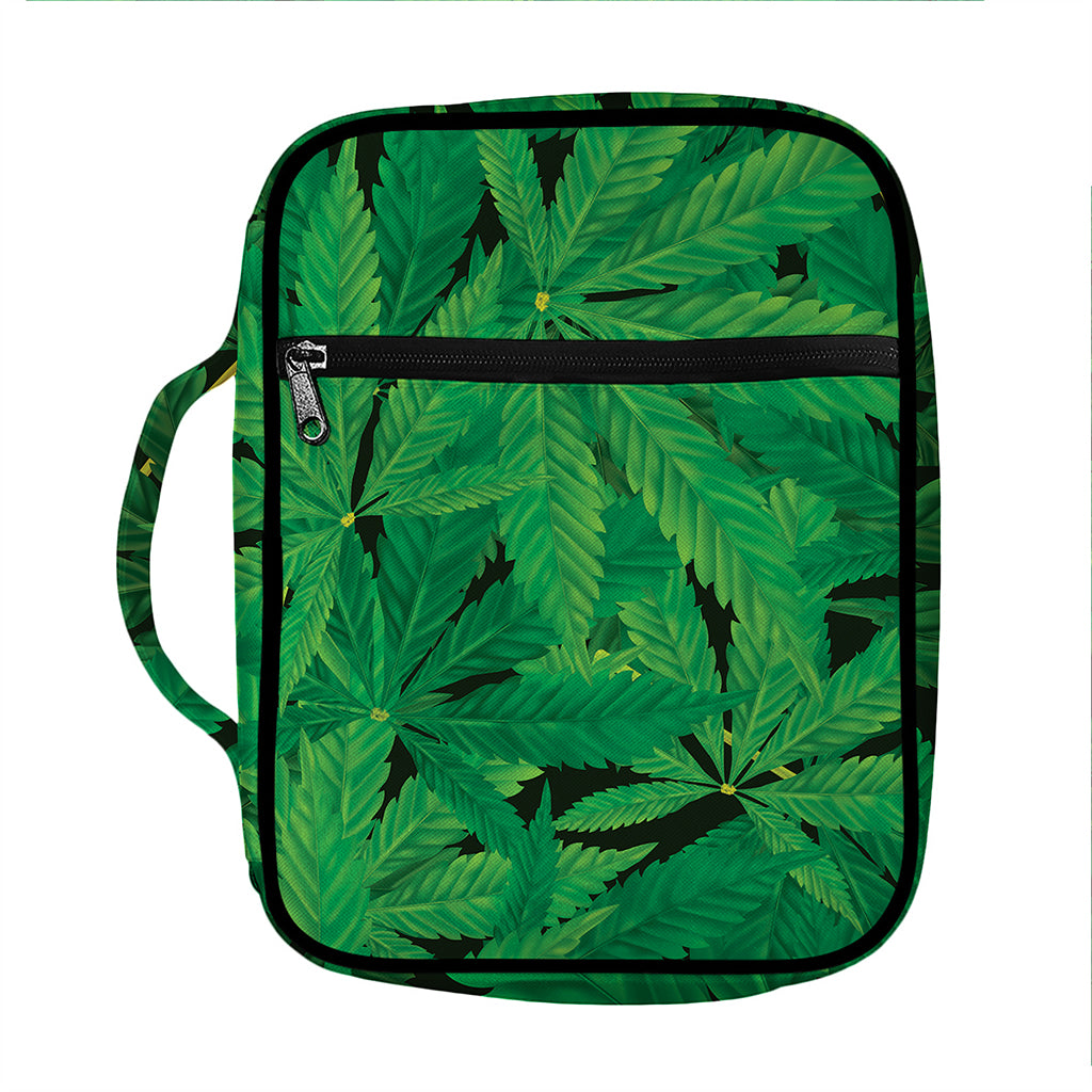 Green Marijuana Leaf Print Front Pocket Bible Bag