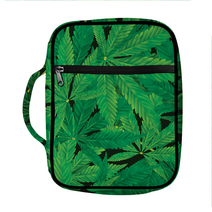 Green Marijuana Leaf Print Front Pocket Bible Bag