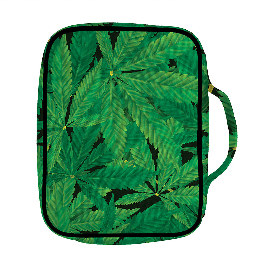 Green Marijuana Leaf Print Front Pocket Bible Bag