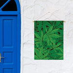 Green Marijuana Leaf Print Garden Flag