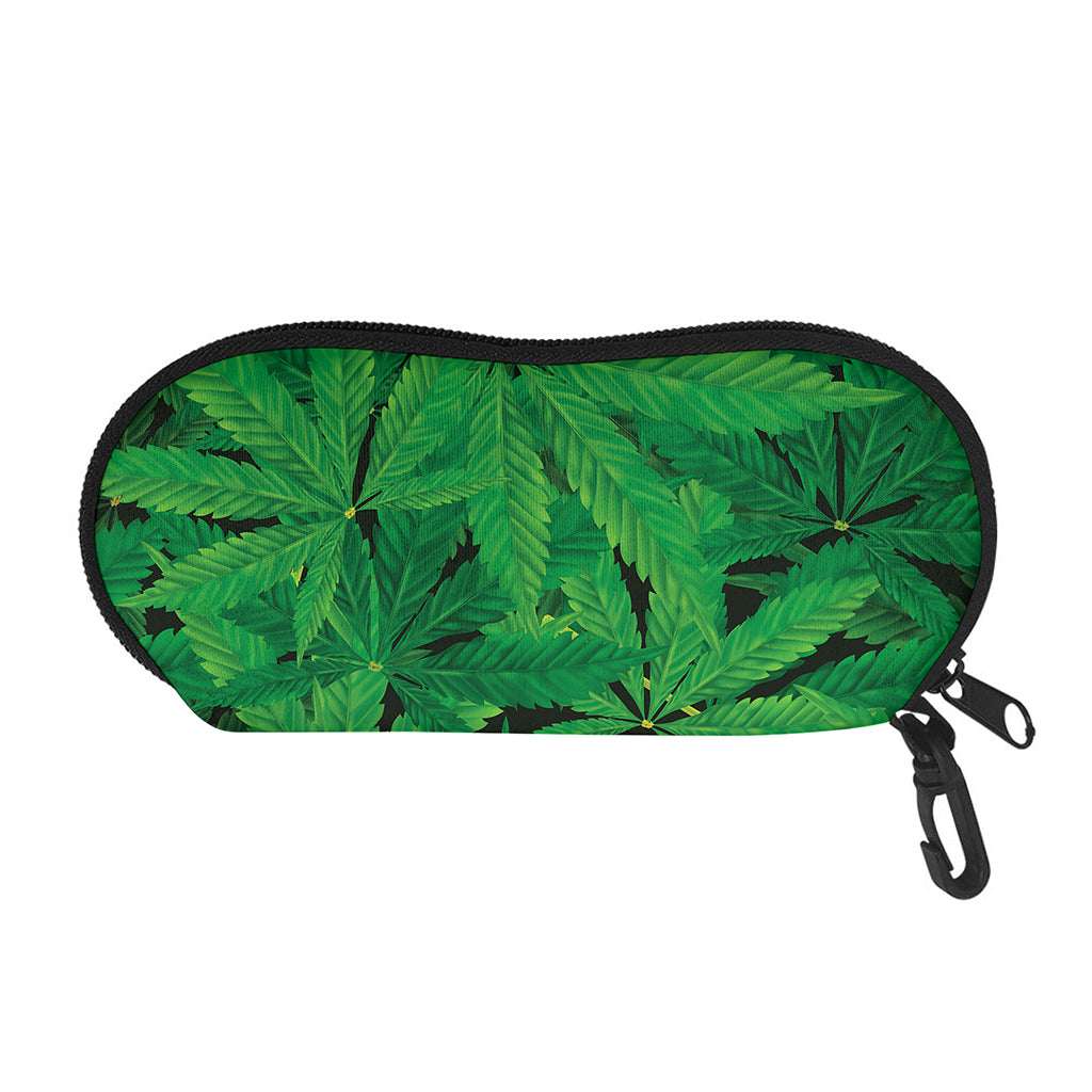 Green Marijuana Leaf Print Glasses Case
