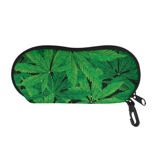 Green Marijuana Leaf Print Glasses Case