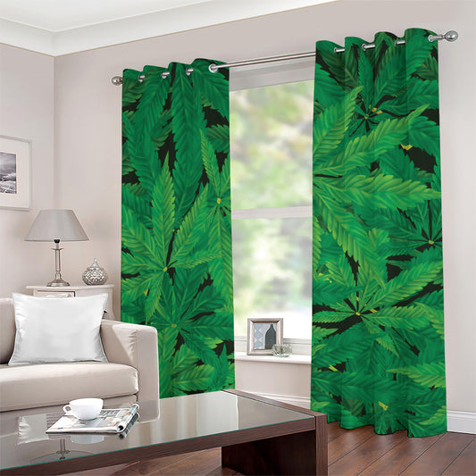 Green Marijuana Leaf Print Grommet Curtains