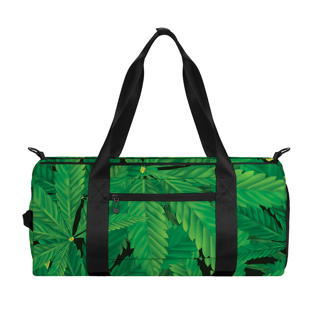 Green Marijuana Leaf Print Gym Bag
