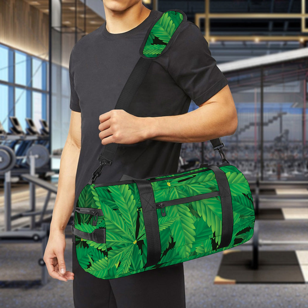 Green Marijuana Leaf Print Gym Bag