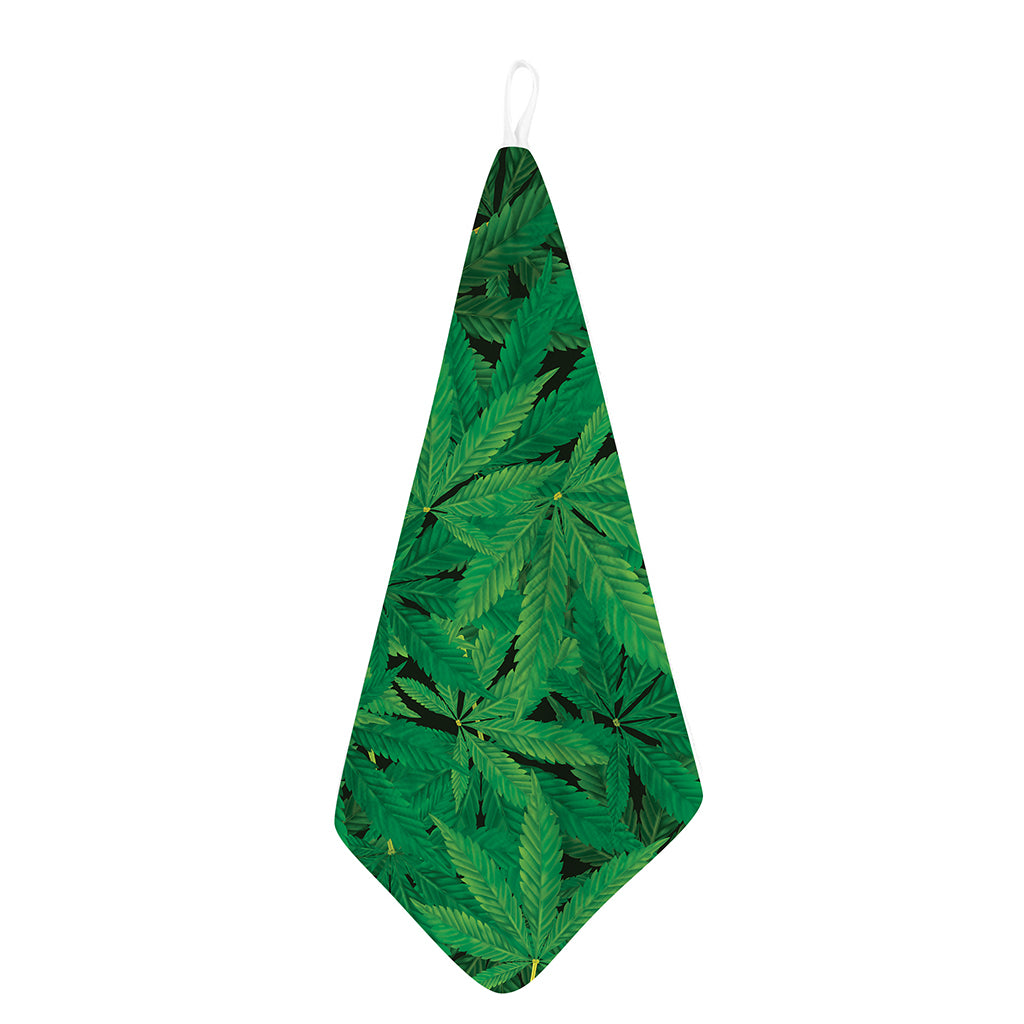 Green Marijuana Leaf Print Hand Towel