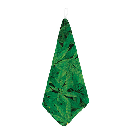 Green Marijuana Leaf Print Hand Towel