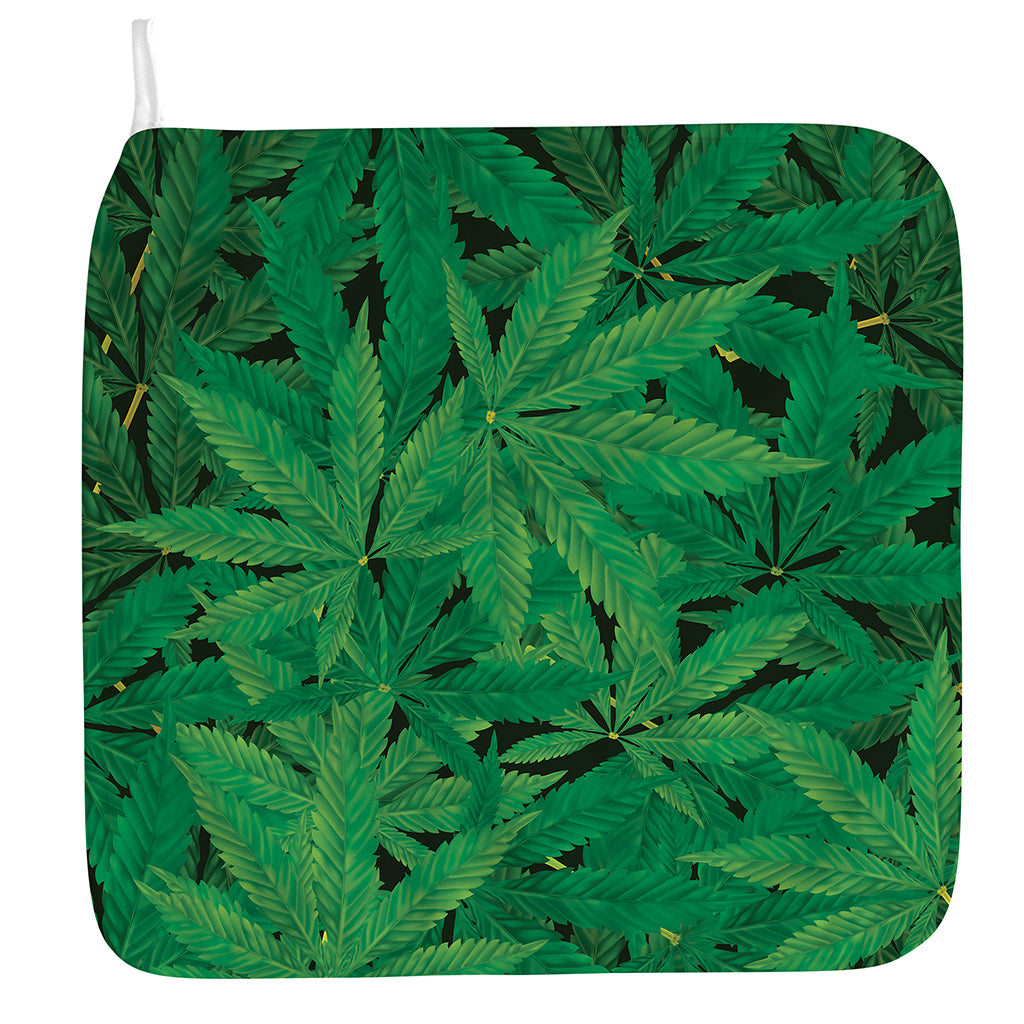 Green Marijuana Leaf Print Hand Towel