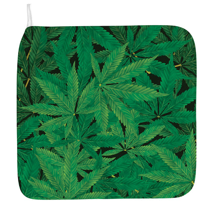 Green Marijuana Leaf Print Hand Towel