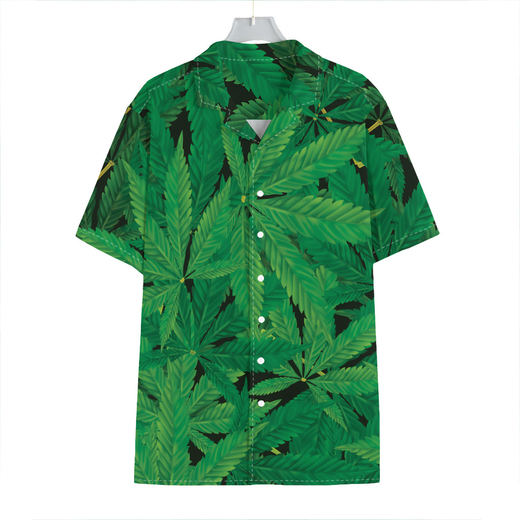 Green Marijuana Leaf Print Hawaiian Shirt