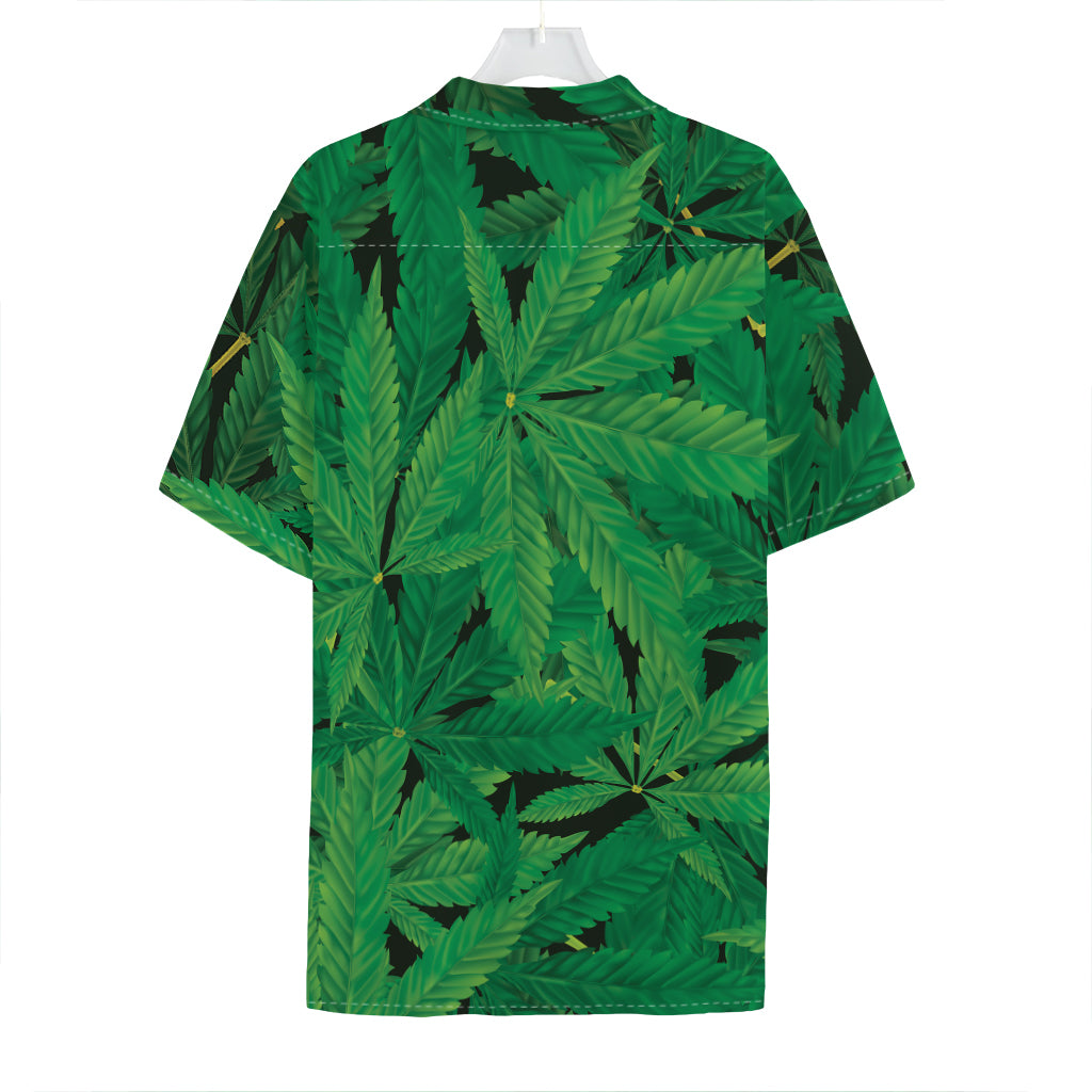 Green Marijuana Leaf Print Hawaiian Shirt