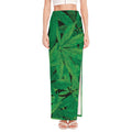 Green Marijuana Leaf Print High Slit Maxi Skirt