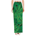 Green Marijuana Leaf Print High Slit Maxi Skirt