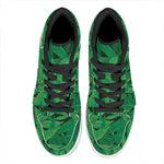 Green Marijuana Leaf Print High Top Leather Sneakers