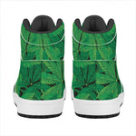 Green Marijuana Leaf Print High Top Leather Sneakers