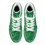 Green Marijuana Leaf Print High Top Leather Sneakers