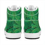 Green Marijuana Leaf Print High Top Leather Sneakers