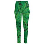 Green Marijuana Leaf Print High-Waisted Pocket Leggings
