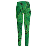 Green Marijuana Leaf Print High-Waisted Pocket Leggings