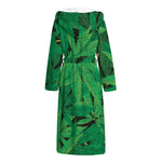 Green Marijuana Leaf Print Hooded Bathrobe