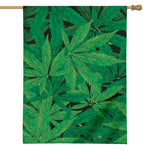 Green Marijuana Leaf Print House Flag