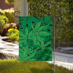 Green Marijuana Leaf Print House Flag