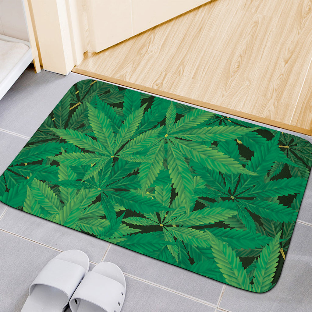 Green Marijuana Leaf Print Indoor Door Mat