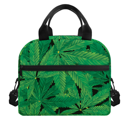 Green Marijuana Leaf Print Insulated Lunch Bag