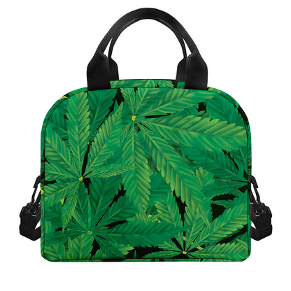Green Marijuana Leaf Print Insulated Lunch Bag